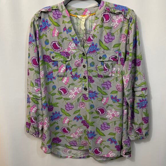 Matilda Jane Thinking Out Loud Top Small Tunic Gray Purple Floral XS NWT - Picture 9 of 9